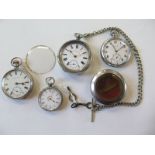 A small 800 silver pocket watch, a hallmarked silver English lever pocket watch, a watch and a