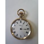 A ladies gold plated Waltham top wind pocket watch, 32mm wide, clean running order