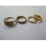 Two 22ct hallmarked band rings - size L and I - approx 7.2 grams, and an 18ct hallmarked ring -