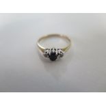 A 9ct yellow gold sapphire and diamond ring, size N, hallmarked, generally good condition, approx