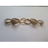 Four 9ct hallmarked gold rings - approx 14.6 grams - and two 22ct hallmarked band rings - approx 6.2