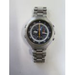 An Omega flightmaster Gentlemans Chronograph stainless steel wristwatch, with grey face ,orange