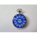 An Omega pocket watch, top wind, 47mm wide with a replacement blue glass, running and clean