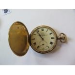 A gold plated hunter pocket watch, the dial signed Thos russell & Son Liverpool, 55mm wide, some