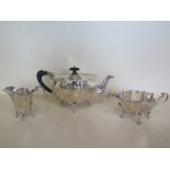 A three piece silver tea set Birmingham 1905/6 Maker J. R. Ltd, total weight approx 29.8 troy oz,