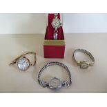 Four vintage style ladies wristwatches, a Rotary, a Lucerne with an associated watch box, a