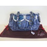 A coach blue leather handbag, trimmed with shearling - 25x37cm - No FO52-8B06, with drawstring bag -