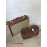 A Vintage Gladstone bag, 56cm long, and a Victor luggage leather and canvas case