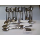 Assorted silver and flatware, and a serviette ring, total weight approx 7.6 troy oz, some bending