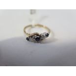 A hallmarked 9ct yellow gold sapphire and diamond ring, size M, approx 1.7 grams, pre-owned good