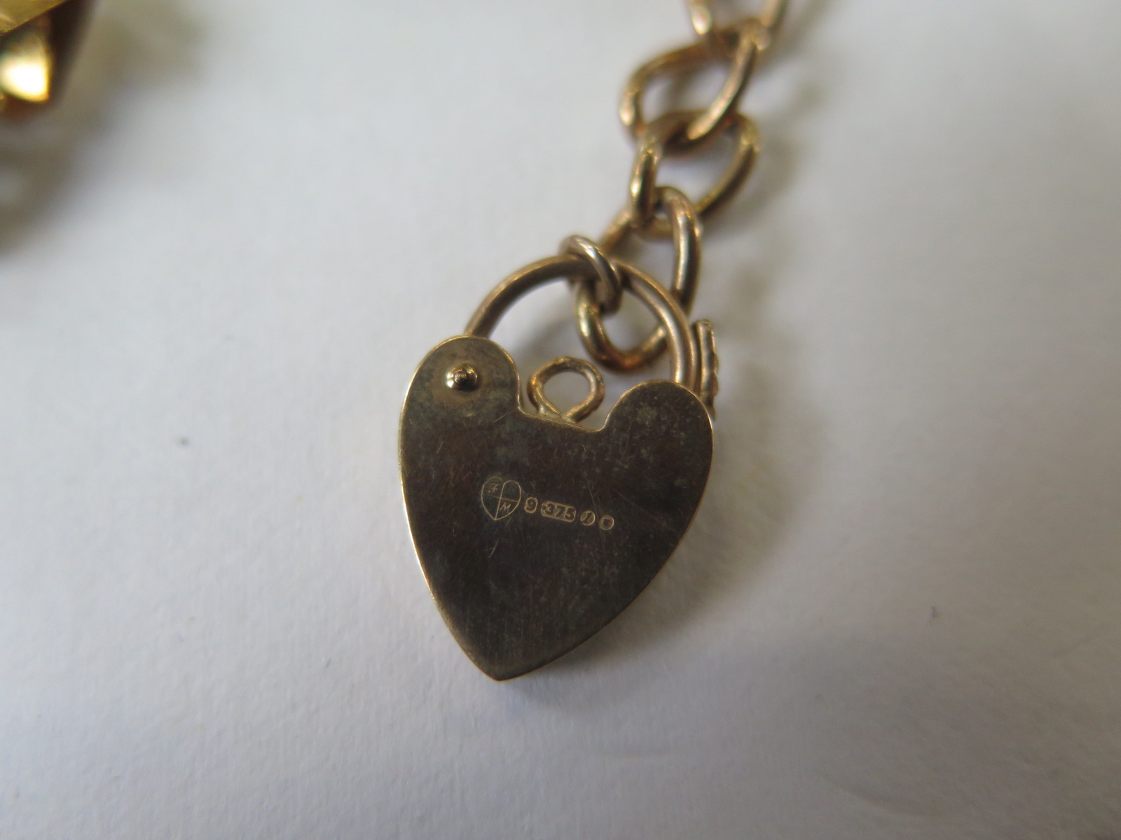 A 9ct hallmarked gold chain, 17cm long, a hallmarked 9ct gold charm, a 9ct gold ring missing its - Image 4 of 4