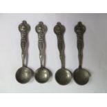 Four Russian Eighty-four silver coin spoons, each approx 15cm long, total weight approx 6.9 troy oz,