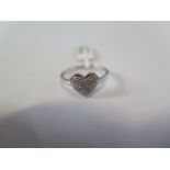 A 9ct white gold diamond heart ring, approx 0.05ct, ring size M - approx 1.9 grams, marked 9K -