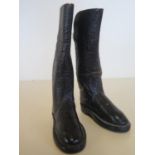 A miniature pair of handmade leather riding boots, 12cm tall - overall good, some wear