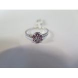 A hallmarked 9ct white gold pink topaz and diamond ring, size Q, approx 1.7 grams - new condition,