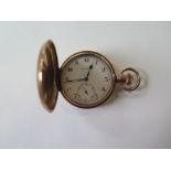 A gold plated Hunter pocket watch, The Angus, with a Dennison case, 50mm wide, in good clean