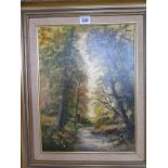 An oil on canvas - by Peter Snell (b 1935) - Wooodland scene - 39cm x 29cm - signed