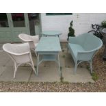 Five pieces of Lloyd Loom furniture, settee, two armchairs table approximately 121cm long, 59.5cm