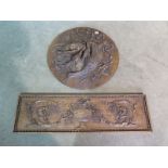Two decorative wall plaques - 104cm x 30cm and 67cm diameter