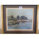 An oil on board - by Matt Bruce R I (1915-2000) - river scene - 23.5cm x 28.5cm - signed