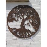 A large round steel Tree of Life wall panel - 97cm diameter