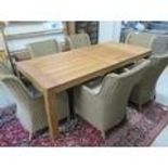 A Bramblecrest Batu teak rectangle table with six Oakridge oatmeal coloured woven high back dining