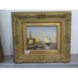 A modern oil painting of St Marks Bell Tower, in a gilt frame - 45cm x 40cm