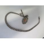 A graduating silver watch chain with fob - 36cm long - approx 1.6 troy oz - some usage - generally