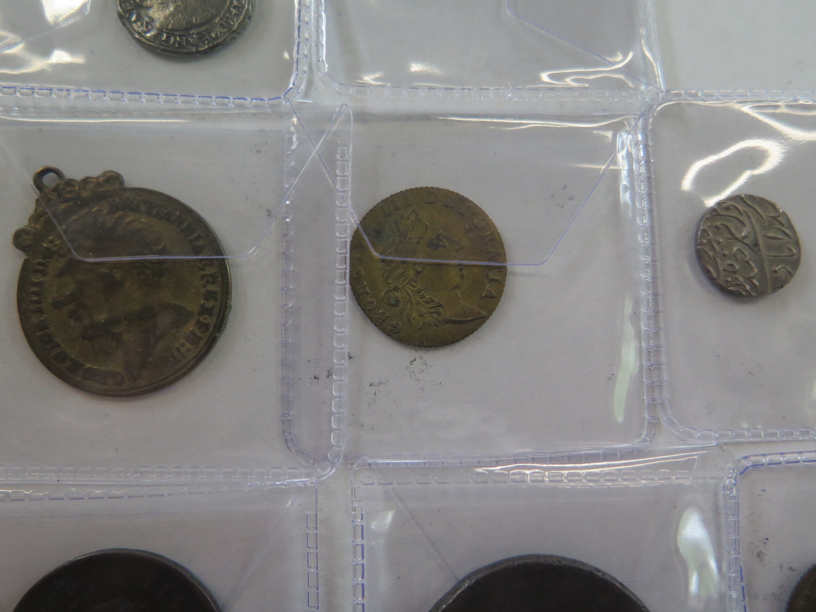 Four Georgian coins, pennies and halfpennies together with a small collection of tokens - Image 3 of 5