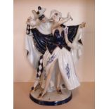 A large porcelain Royal Dux harlequin figural group, stamped 204 to its base 49cm high, no signs