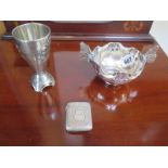 A WMF goblet and silver vesta and Arts and Crafts plated bowl