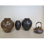 Foru pieces of Japanese Tsuiki Gyokusendo copper ware , three vases and a teapot - largest vase 19cm