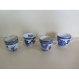 Four Chinese 18th Century blue and white coffee cans, minor glaze loss to one, otherwise in good