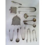 A selection of silver flatware, a silver Vesta and a white metal purse and part pencil - silver