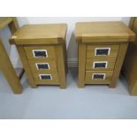 A pair of new Kettle ex display three drawer bedside chests - 57cm H x 47cm W