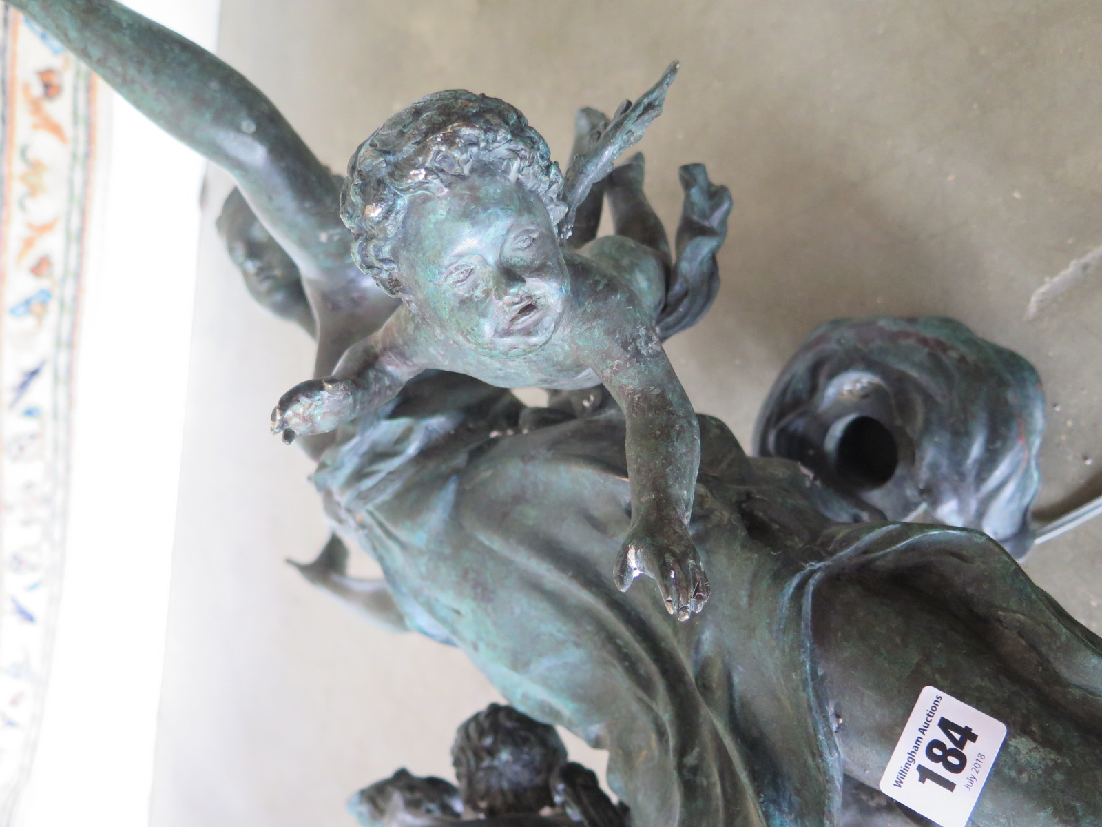 A large figural bronze light fitting of classical design with painted green patination - 70cm H - Image 3 of 6