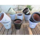 Ten small glazed plant pots