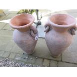 A pair of rustic antique style garden urns - 65cm tall