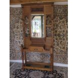 A late Victorian oak mirror oak hall stand with a glove drawer - 205cm H x 100cm - good clean