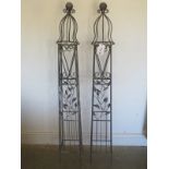 A pair of new wire work garden obelisks, each 146cm high, in as new condition