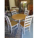 A John Lewis Audley drop leaf dining table and 4 chairs in soft grey - 90cm diameter x 75cm tall