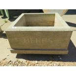 A weathered limestone planter with Herbs carved on one side - 31cm H x 53cm square