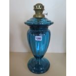 A blue glass oil lamp body - 40cm H - in generally good condition