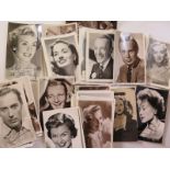 A collection of 40 Vintage film star postcards, some with signatures, and a small selection of