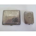 A silver cigarette case together with a silver card case, the card case with EHO inscribed upon