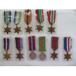 A full run of ten WWII medals to include a replica of the air crew Europe star