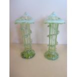 A pair of early 20th century, green vases, 22cm high, please see images for condition