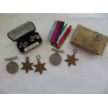Five WWII medals un-named box, named to GA Cork nad a pair of silver cuff-links