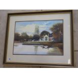 A RM Bolton watercolour - Hemingford Grey Mill House - 38cm x 54cm - frame size 62cm x 77cm -