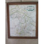 A coloured map of Cambridgeshire, Sutton Nichols - 43cm x 36cm - in an oak frame